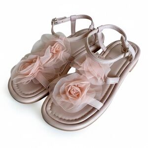 Zara Floral Tulle Sandals Pink Dressy Flower Girl Shoes Size 35 (US 3.5)
